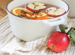 enamel pot with fruits and spices for fall