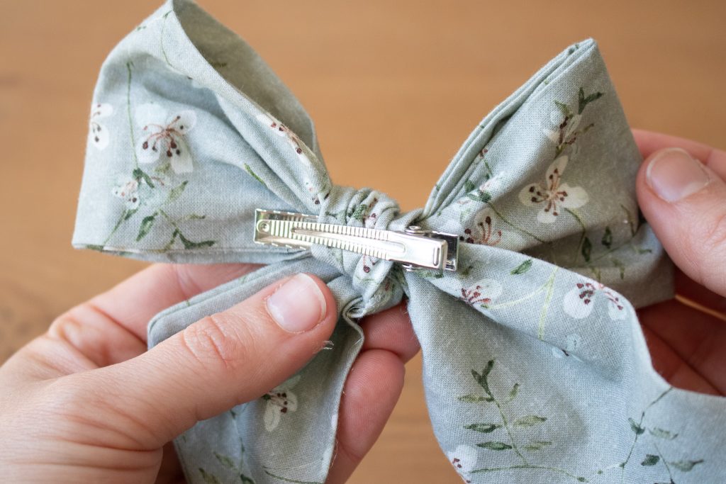 fabric hair bow with alligator clip in the back
