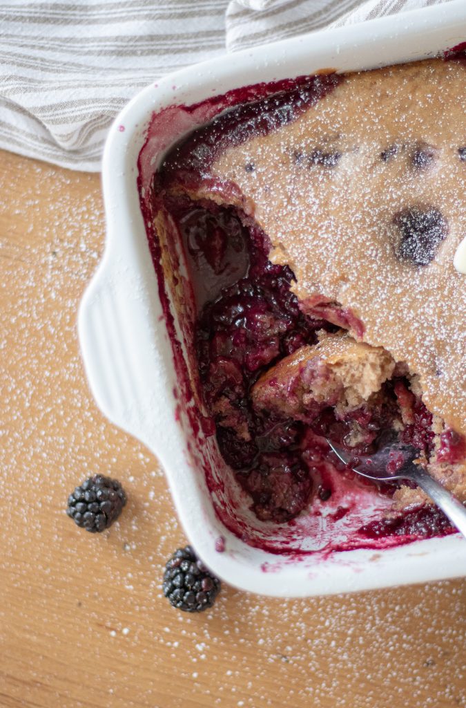 sweet blackberries covered in a buttery biscuit topping for blackberry cobbler